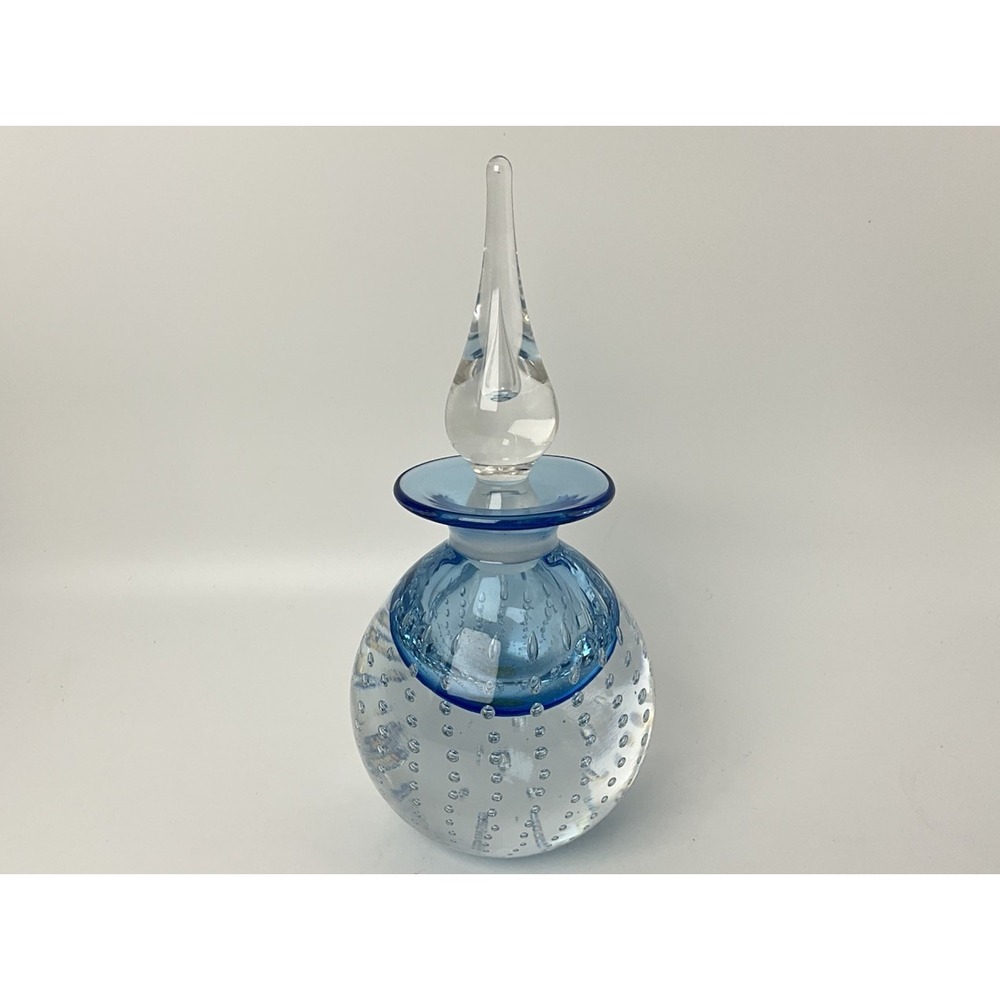 Pairpoint Glass Blue Clear Controlled Bubble Fragrance Perfume Bottle w/Stopper